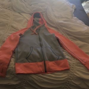 Nike thermal fit zip up sweatshirt gray and coral